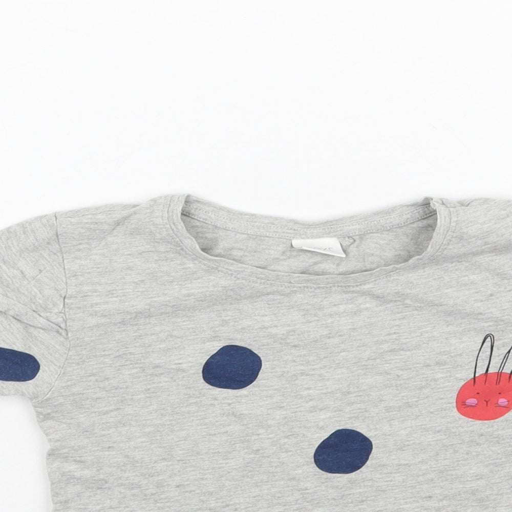 NEXT Girls Grey Polka Dot  Basic T-Shirt Size 4-5 Years  - Bunny Rabbit