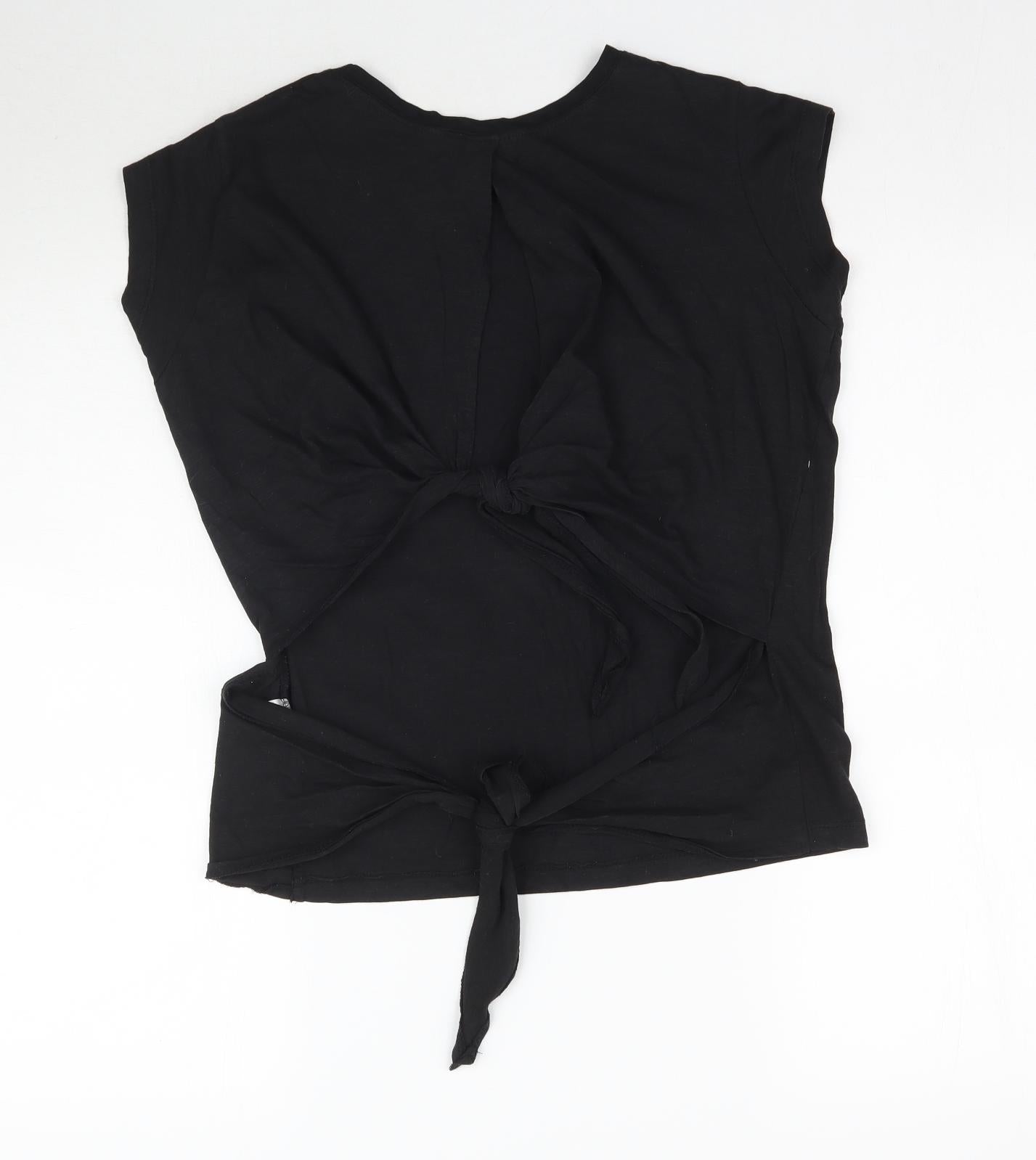 Brave Soul Womens Black   Basic T-Shirt Size XS  - Tie back