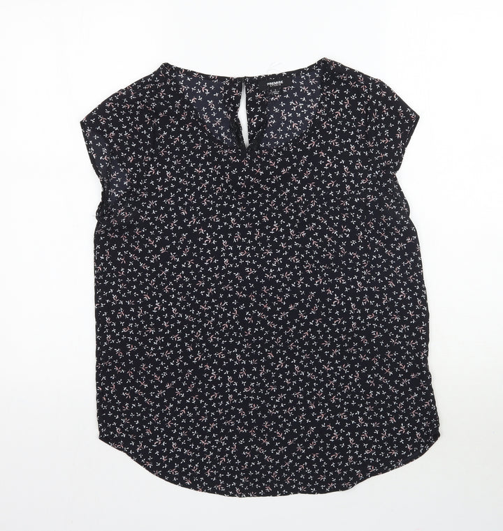Premise Womens Black Floral Basic Blouse Size S