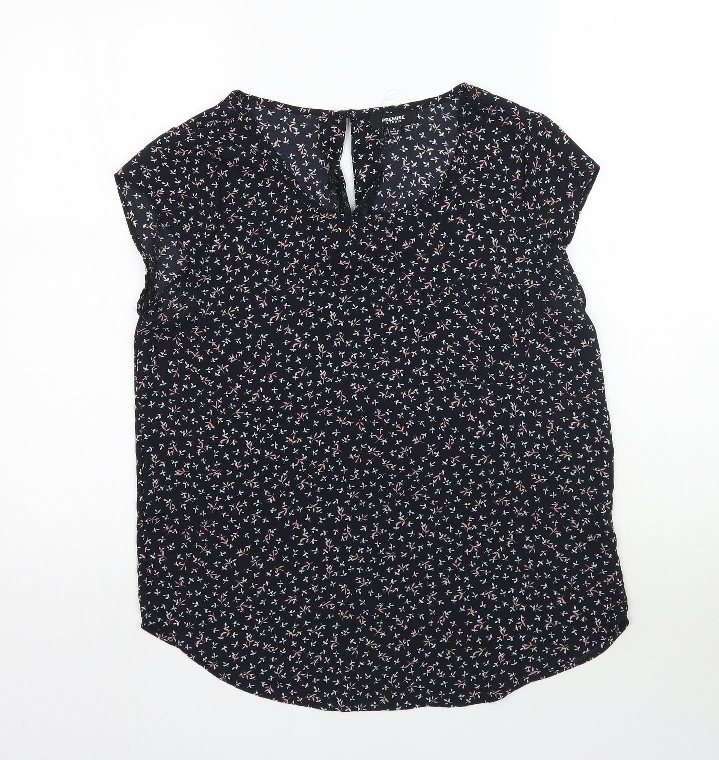 Premise Womens Black Floral  Basic Blouse Size S