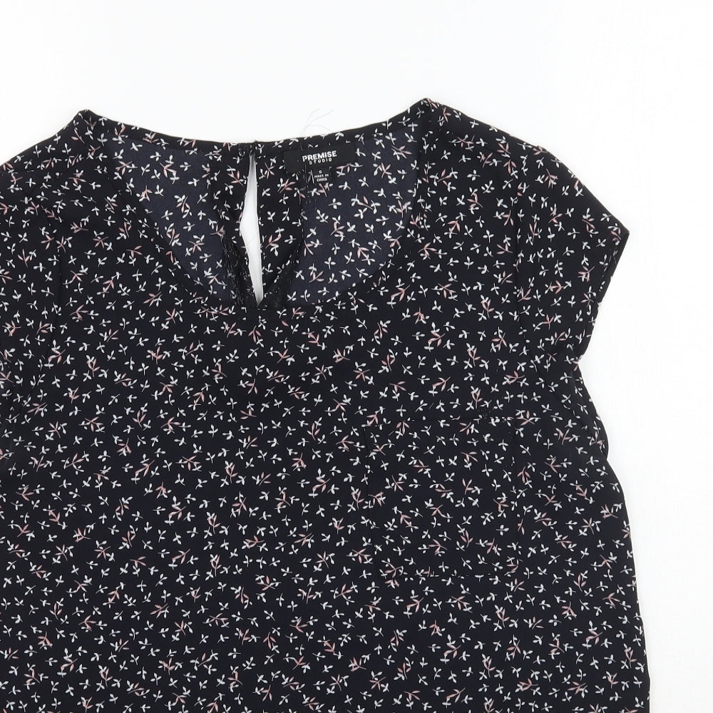 Premise Womens Black Floral  Basic Blouse Size S