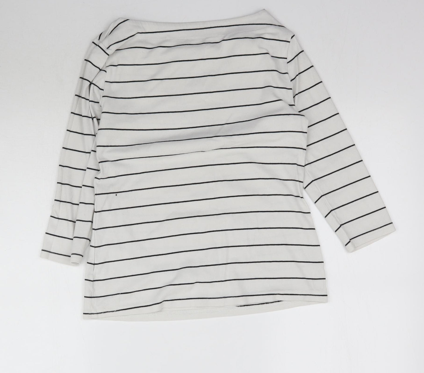 Nutmeg Womens White Striped  Basic T-Shirt Size 12