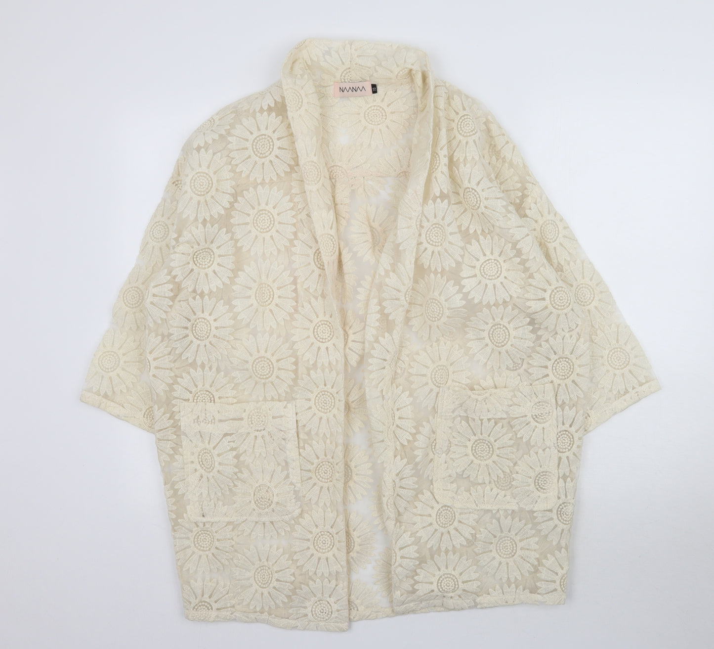 Naanaa Womens Beige  Lace Cardigan Jumper Size 10