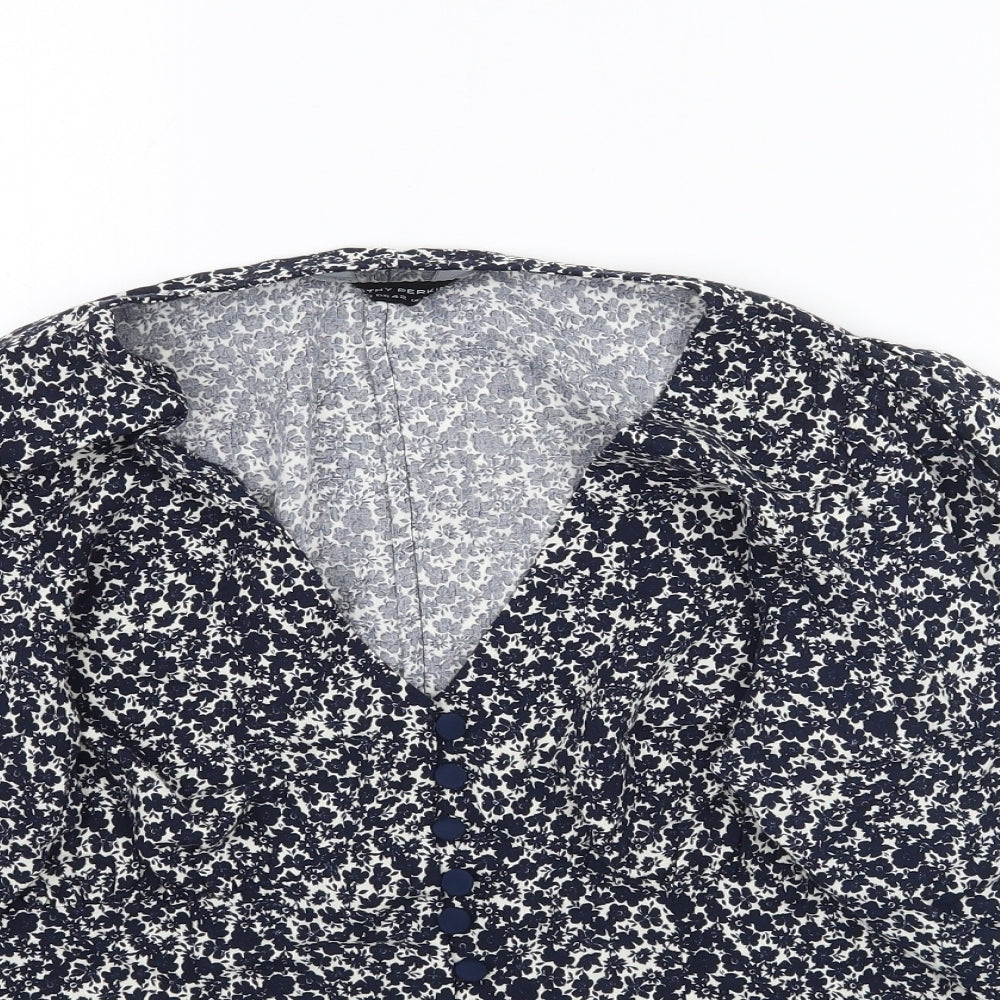 Dorothy Perkins Womens Blue Floral  Basic Blouse Size 14