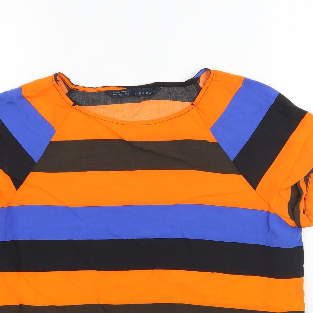Zara Womens Multicoloured Striped  Basic Blouse Size L