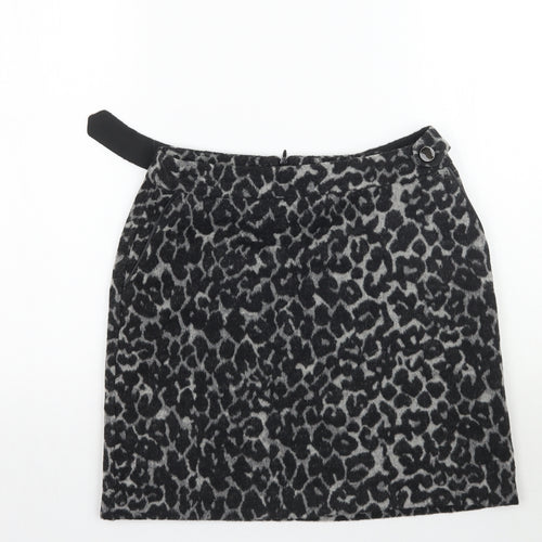 Oasis Womens Grey Animal Print  Mini Skirt Size 6