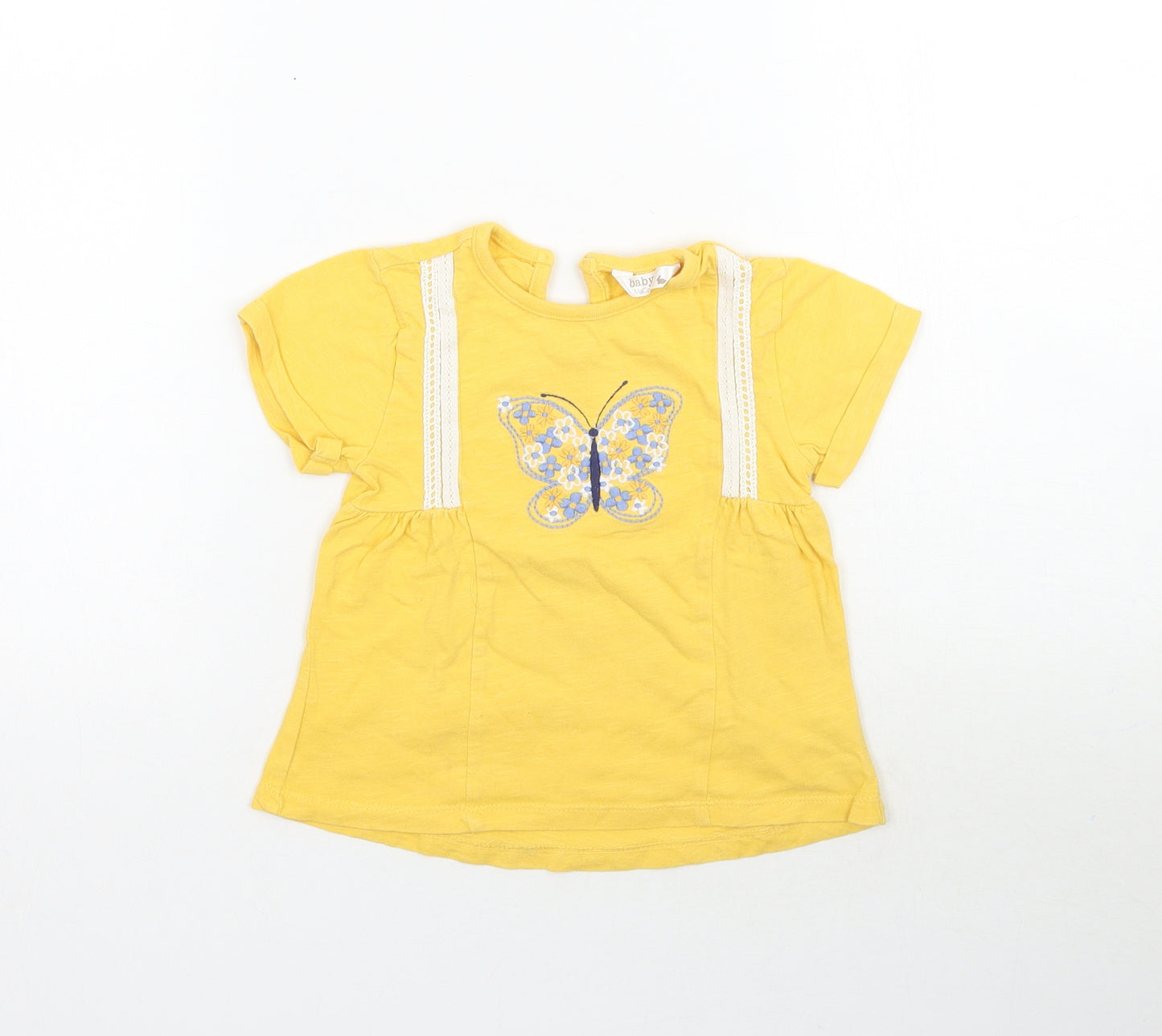 M&Co Girls Yellow   Basic T-Shirt Size 12-18 Months  - Butterfly
