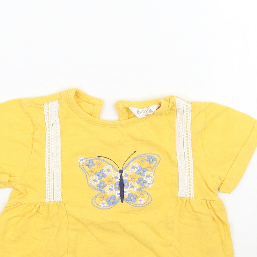 M&Co Girls Yellow   Basic T-Shirt Size 12-18 Months  - Butterfly