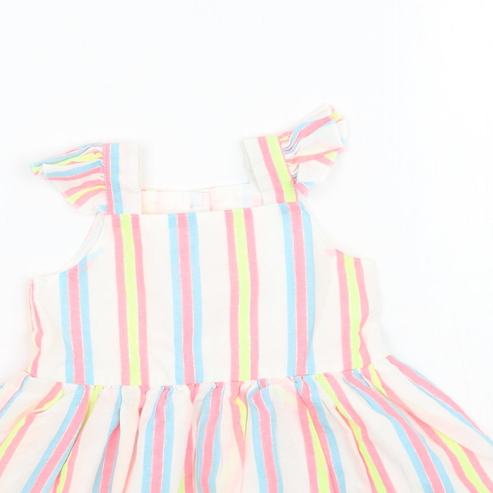 Dunnes Stores Girls White Striped  Fit & Flare  Size 18-24 Months