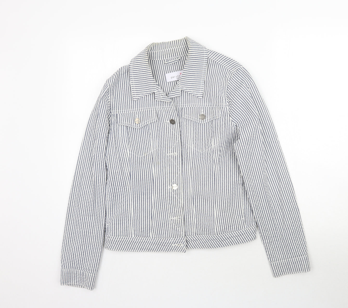 Marks and Spencer Womens White Striped Denim Jacket  Size 14