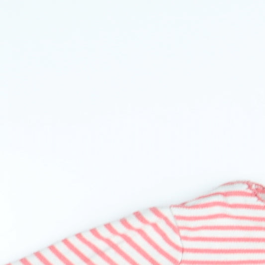 Close-up detail of fred & flo girls’ pink striped babygrow one-piece, size 9-12, months