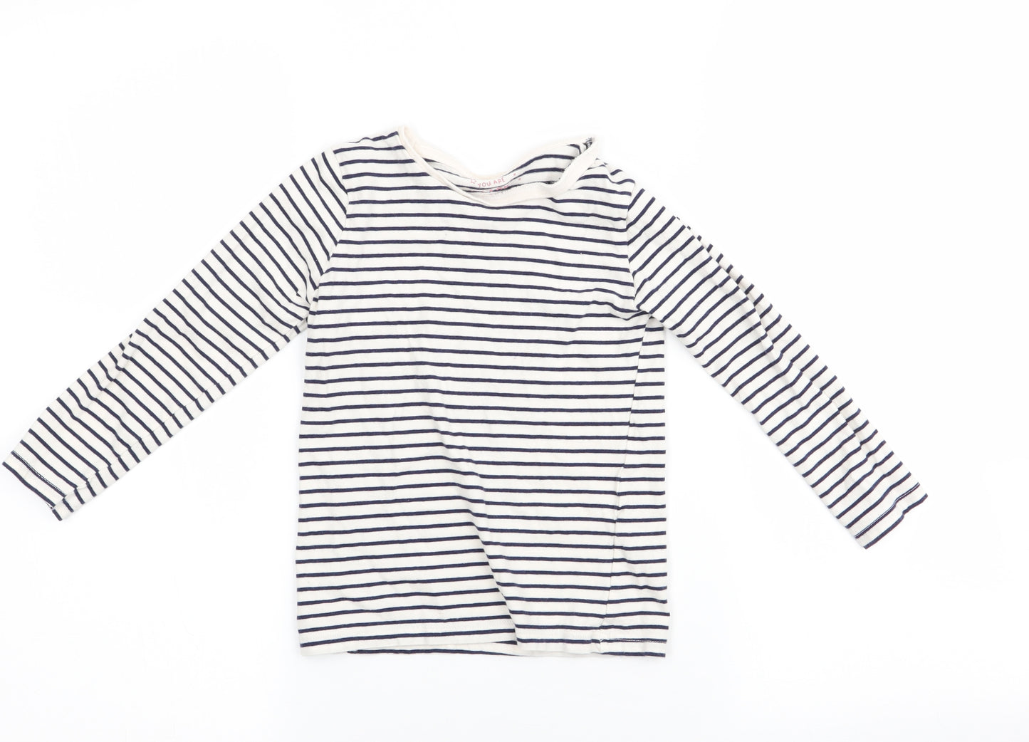 F&F  Girls White Striped  Basic T-Shirt Size 5-6 Years