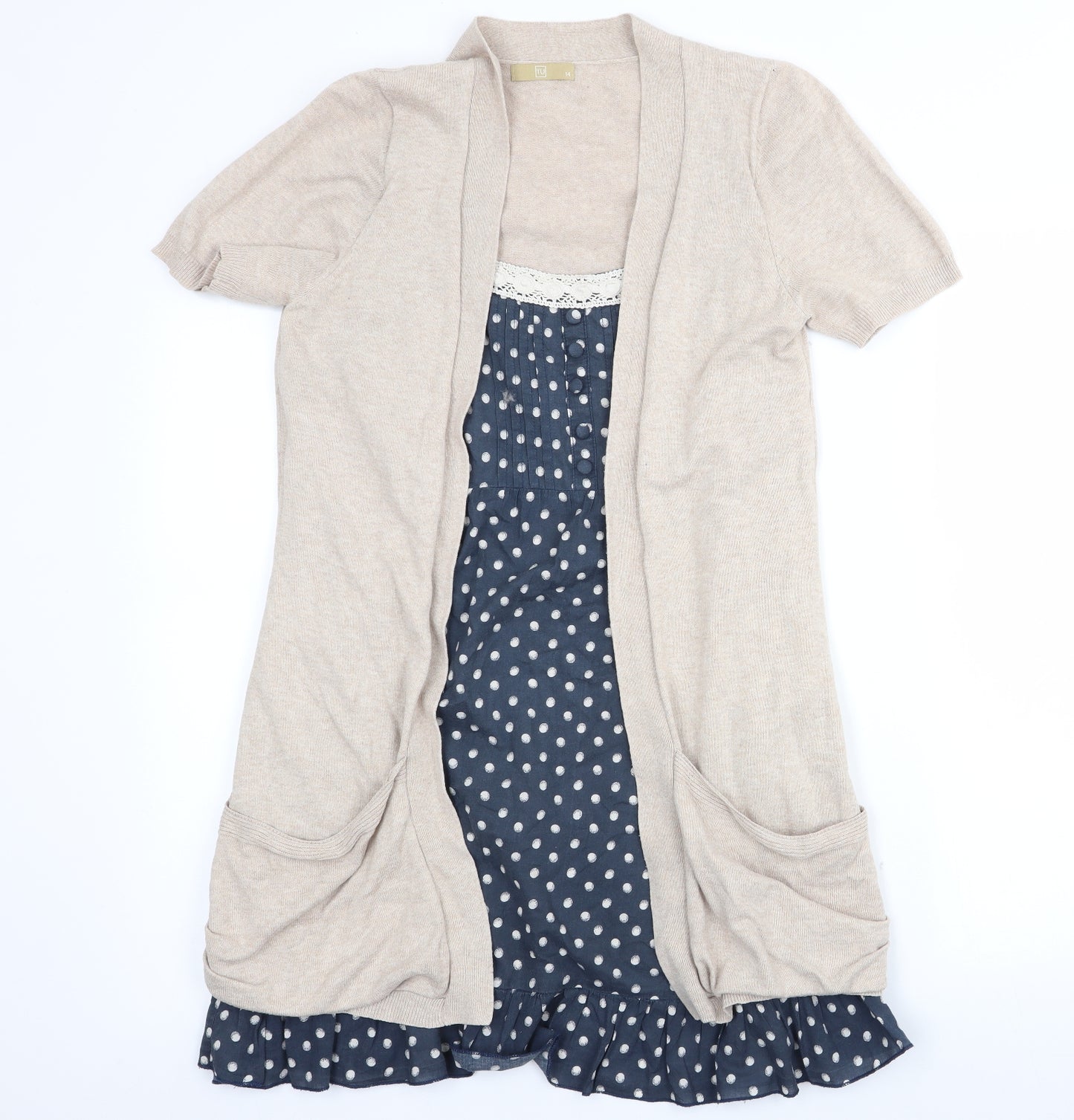 TU Womens Beige Polka Dot  A-Line  Size 14