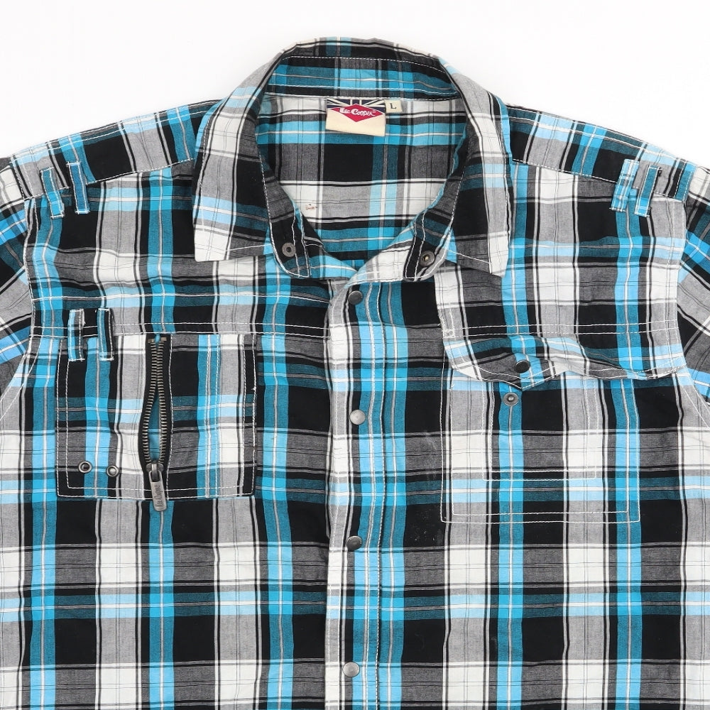 Lee Cooper Mens Blue Check   Button-Up Size L