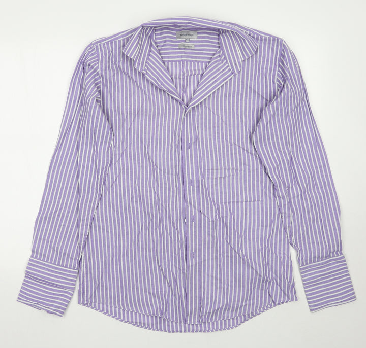 Taylor & Wright Mens Purple Striped Button-Up Size 15.5