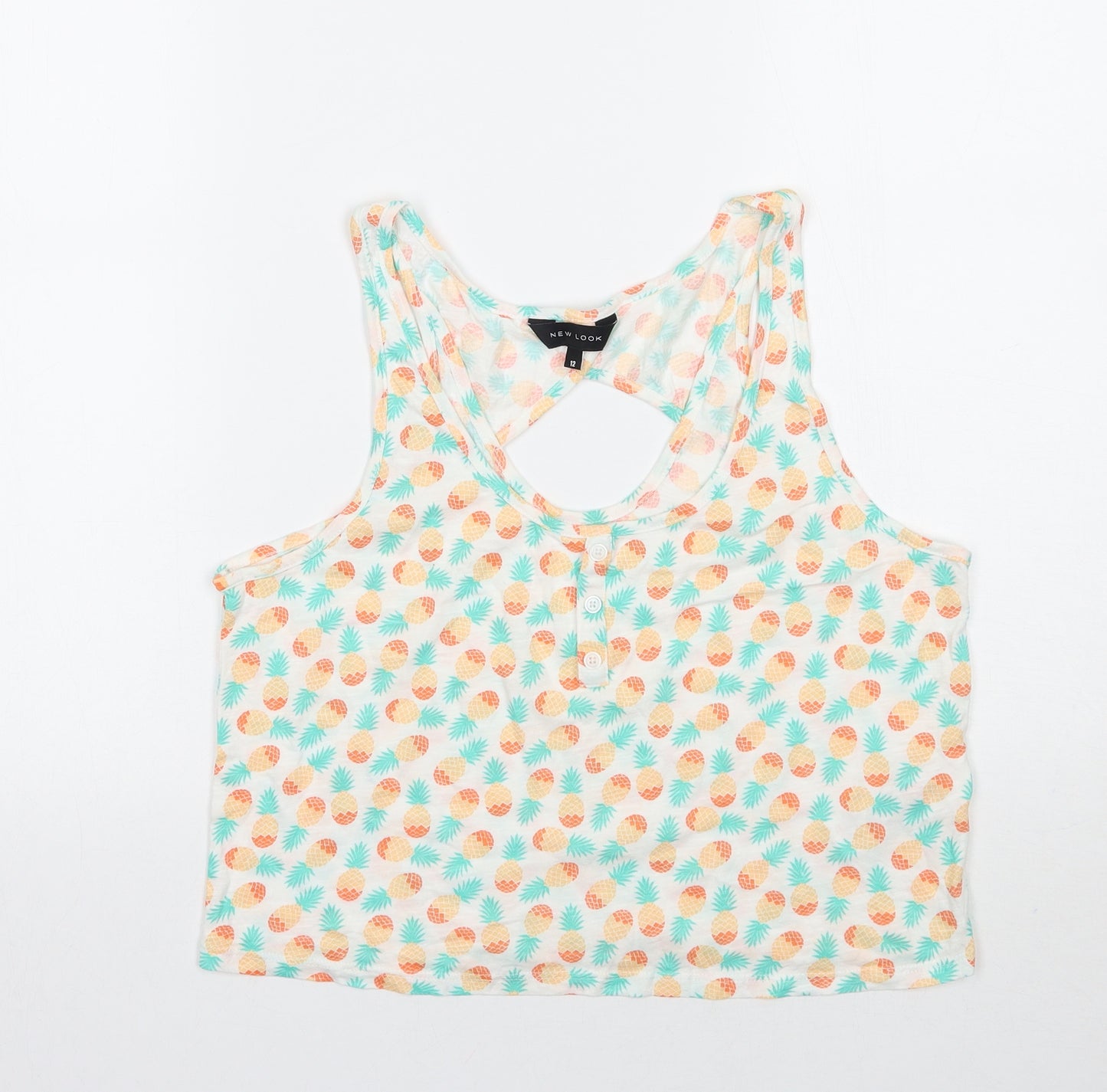 Newlook Womens White Geometric  Cropped T-Shirt Size 12