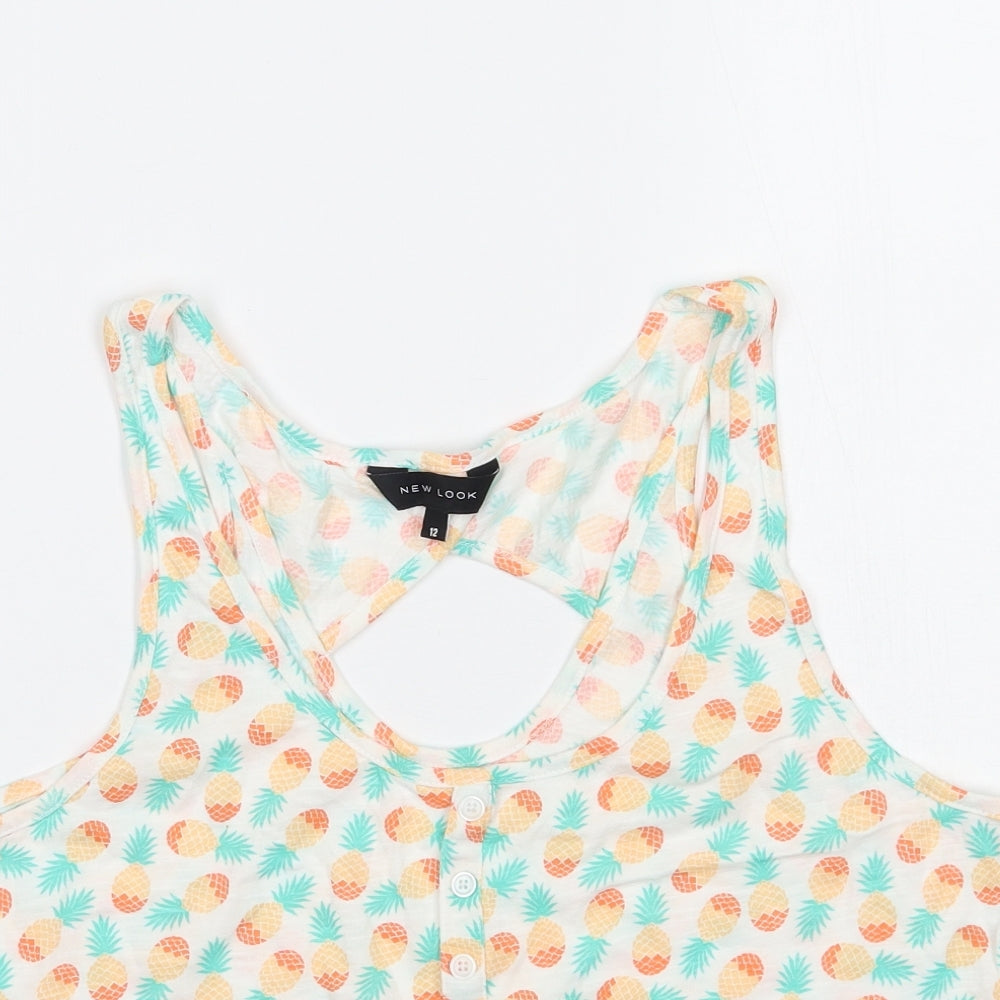 Newlook Womens White Geometric  Cropped T-Shirt Size 12