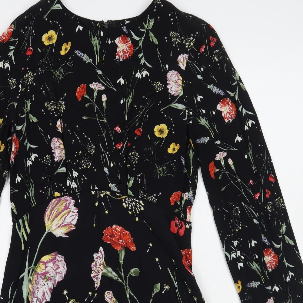 Warehouse Womens Black Floral  A-Line  Size 10