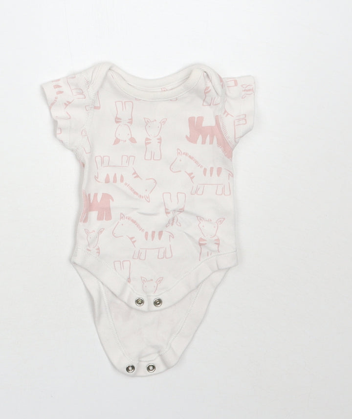 Marks and Spencer Girls White Animal Print  Babygrow One-Piece Size Newborn