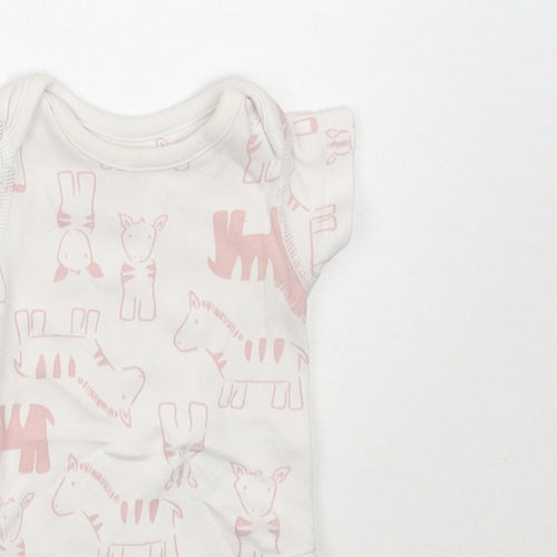 Marks and Spencer Girls White Animal Print  Babygrow One-Piece Size Newborn