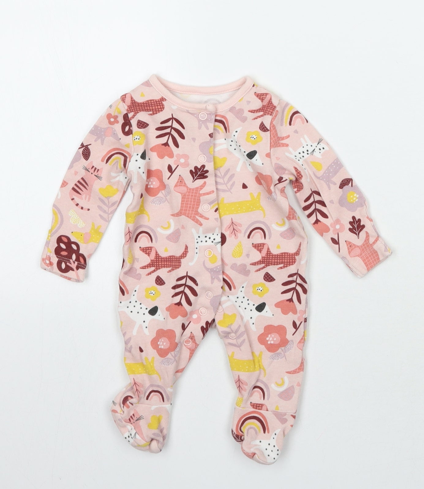 TU Girls Pink Animal Print  Babygrow One-Piece Size 0-3 Months