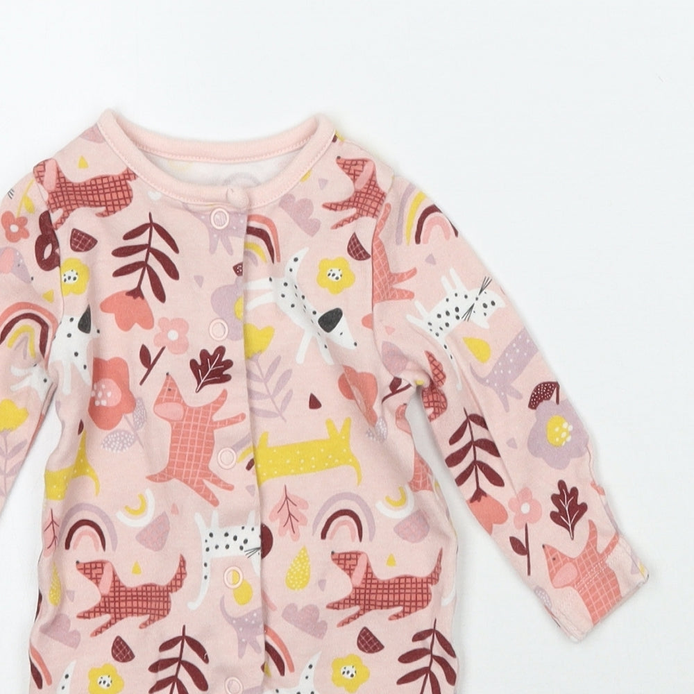 TU Girls Pink Animal Print  Babygrow One-Piece Size 0-3 Months