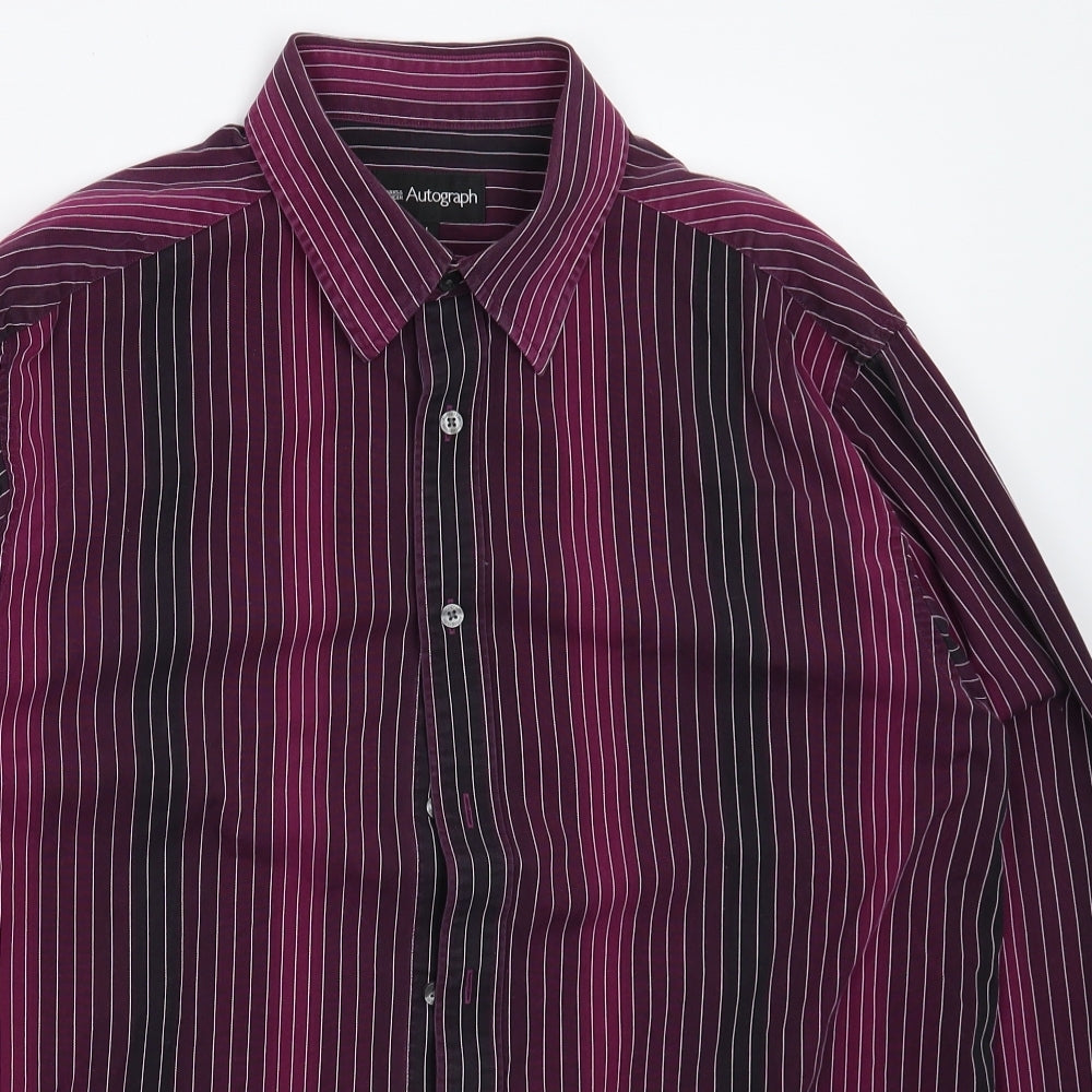 Marks and Spencer Mens Multicoloured Striped   Dress Shirt Size L