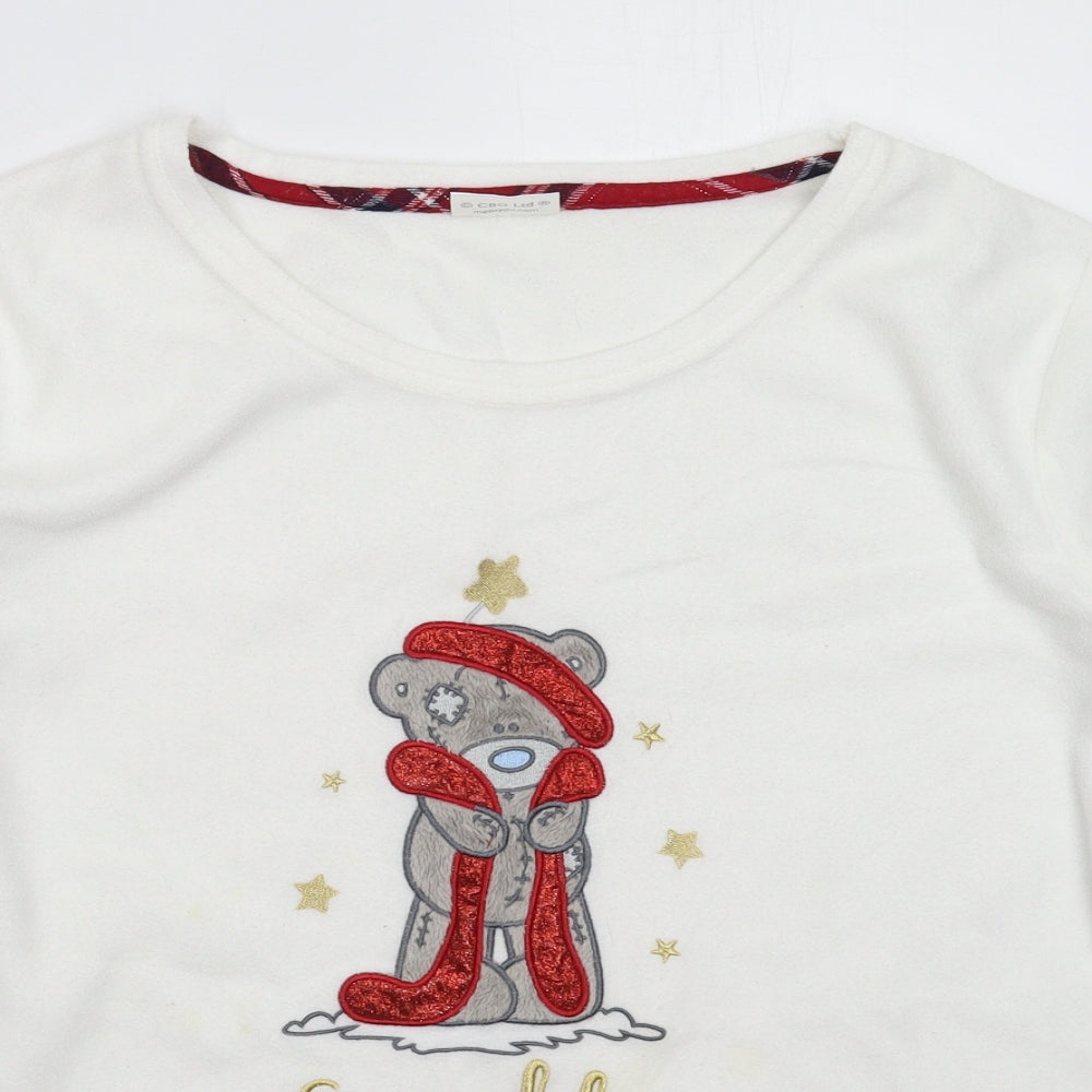 Me To You Womens White Solid Fleece Top Pyjama Top Size 22