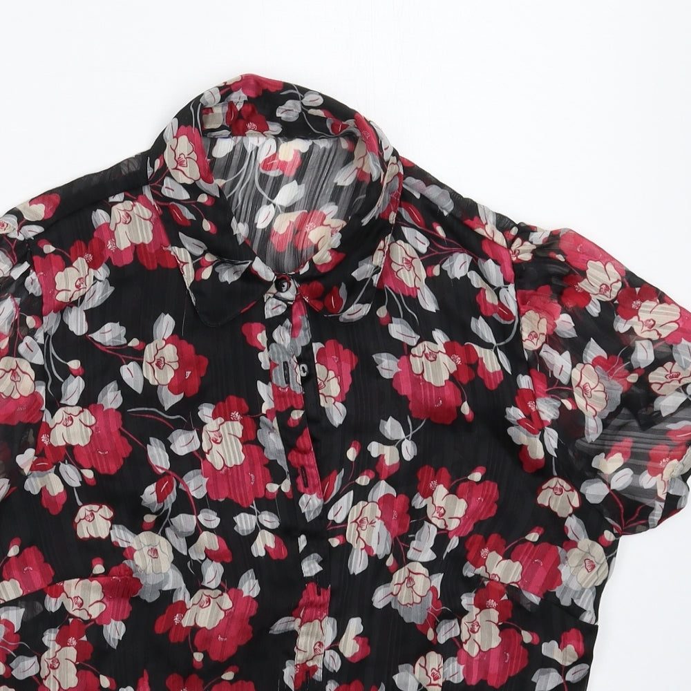 Debenhams Womens Black Floral  Basic Button-Up Size 14