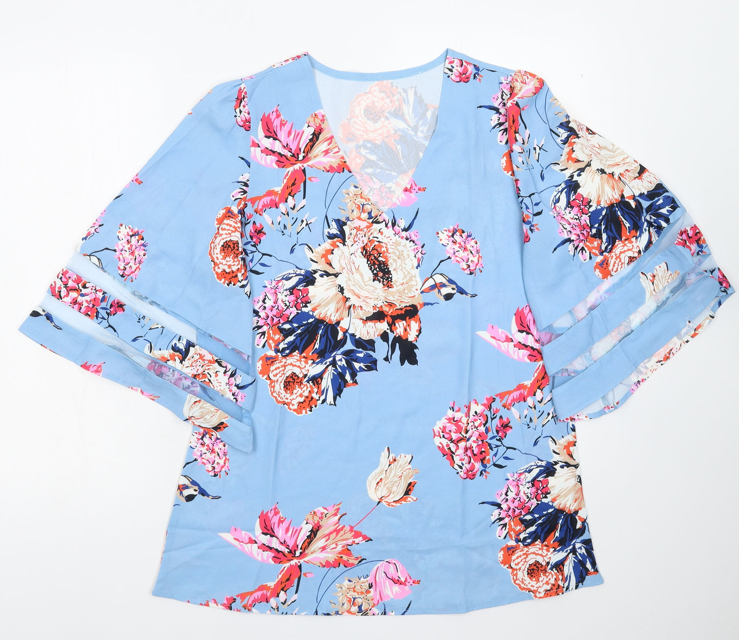 Preworn Womens Blue Floral  Basic Blouse Size S