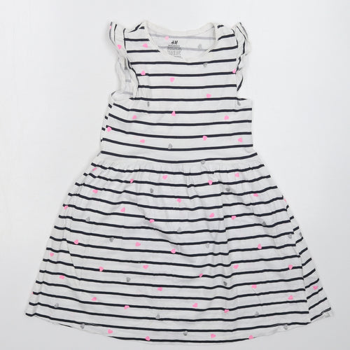 H&M Girls White Striped  Fit & Flare  Size 7-8 Years