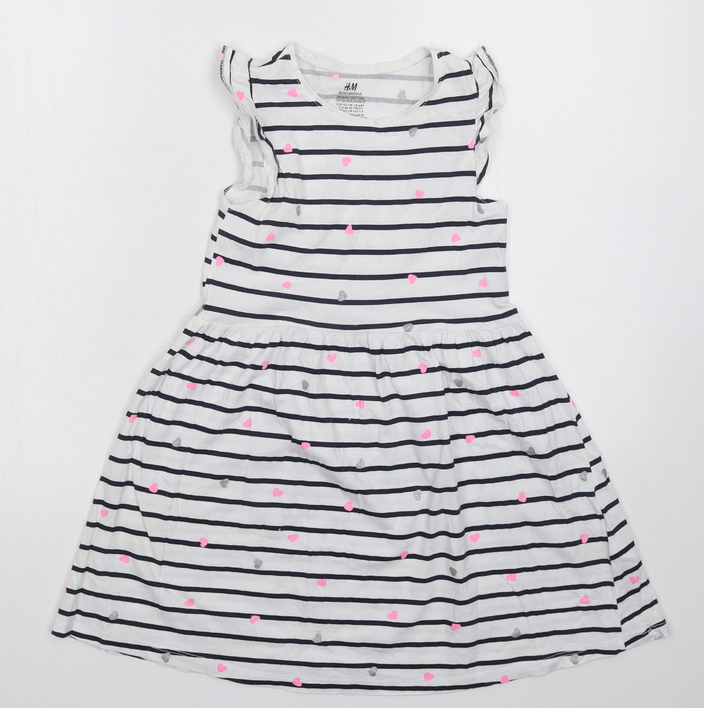 H&M Girls White Striped  Fit & Flare  Size 7-8 Years
