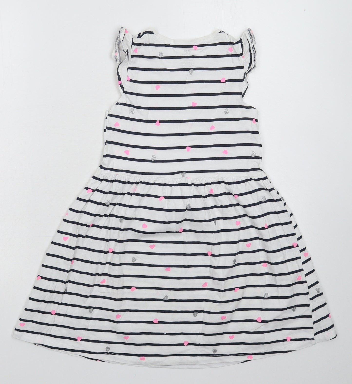 H&M Girls White Striped  Fit & Flare  Size 7-8 Years