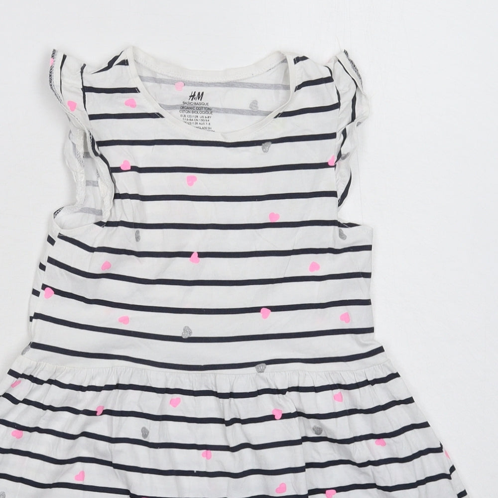 H&M Girls White Striped  Fit & Flare  Size 7-8 Years