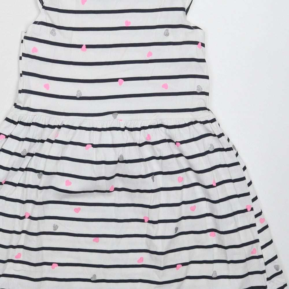 H&M Girls White Striped  Fit & Flare  Size 7-8 Years