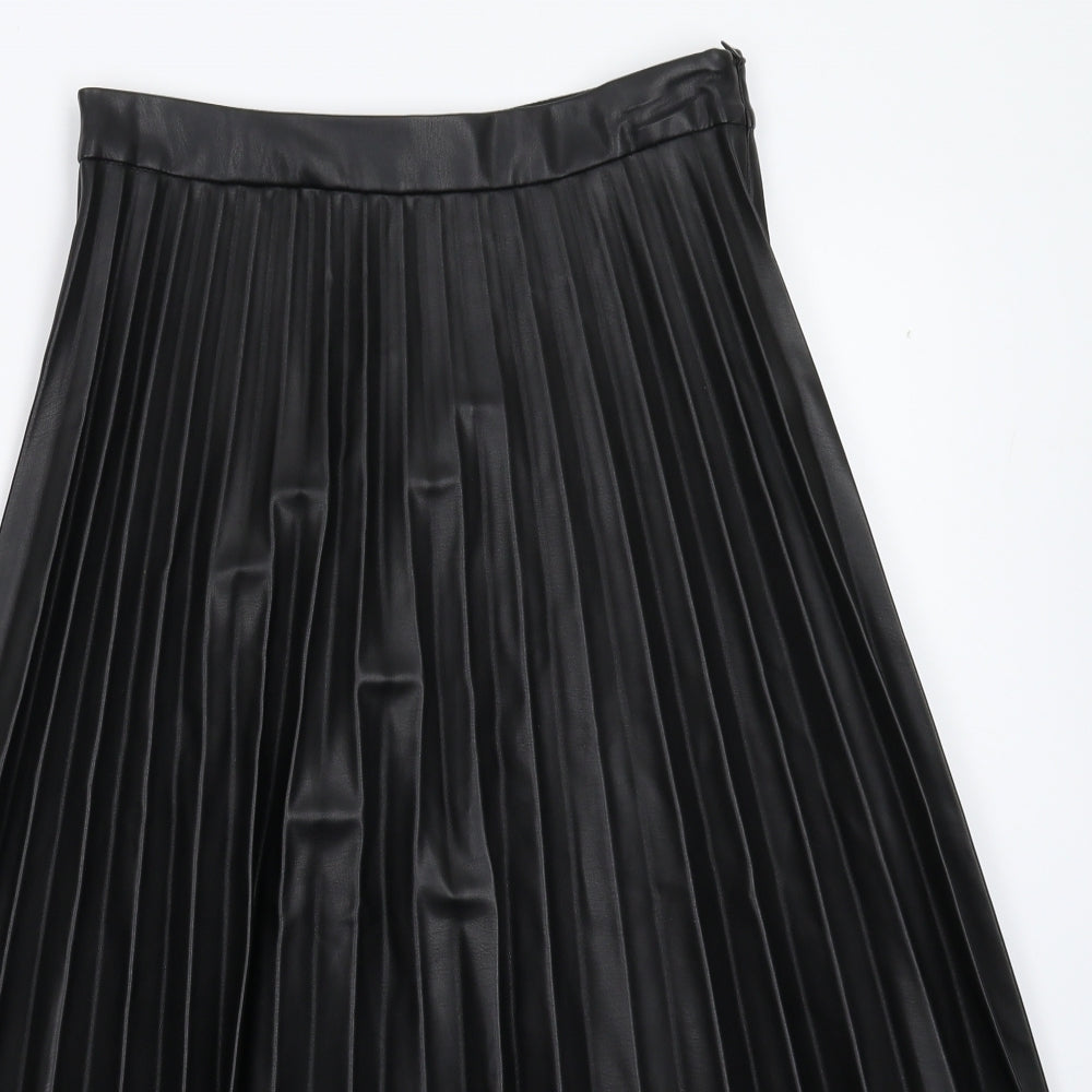 Primark Womens Black   Pleated Skirt Size 12  - Faux Leather
