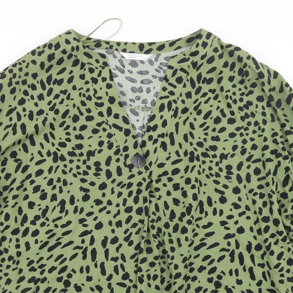 Papaya Womens Green Animal Print  Basic Blouse Size 14