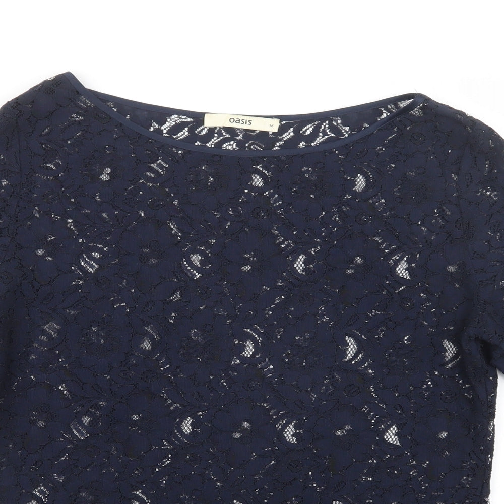 Oasis Womens Blue  Lace Basic Blouse Size M