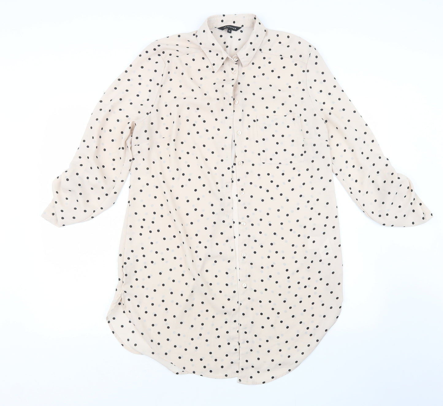 Peacocks Womens Beige Polka Dot  Basic Button-Up Size 14