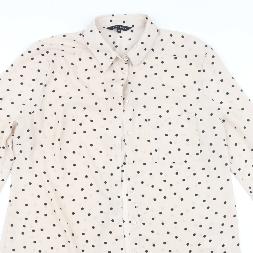 Peacocks Womens Beige Polka Dot  Basic Button-Up Size 14