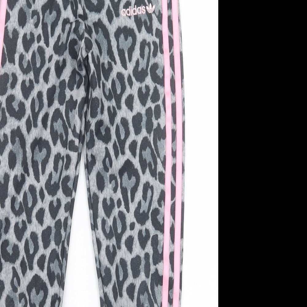 adidas Girls Grey Animal Print  Capri Trousers Size 11-12 Years