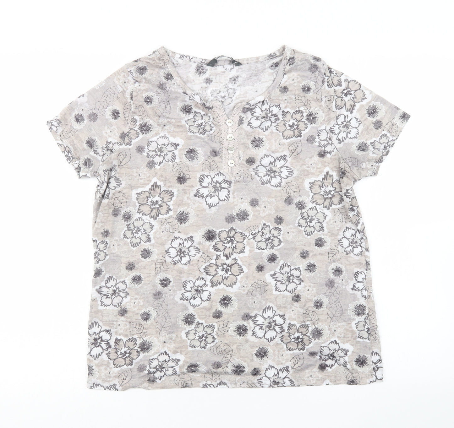 Bonmarché Womens Grey Geometric  Basic T-Shirt Size 18