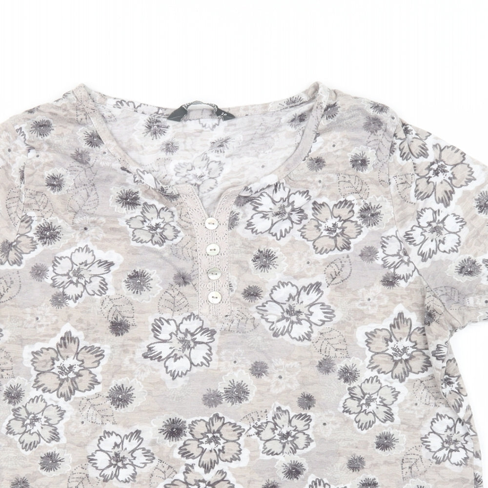Bonmarché Womens Grey Geometric  Basic T-Shirt Size 18