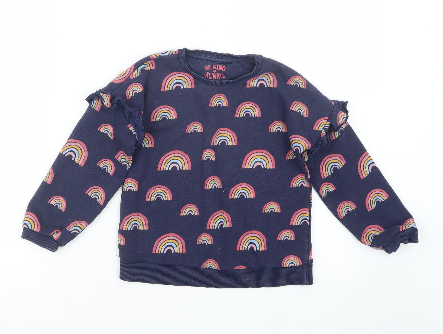 F&F Girls Blue Geometric  Pullover Jumper Size 5-6 Years