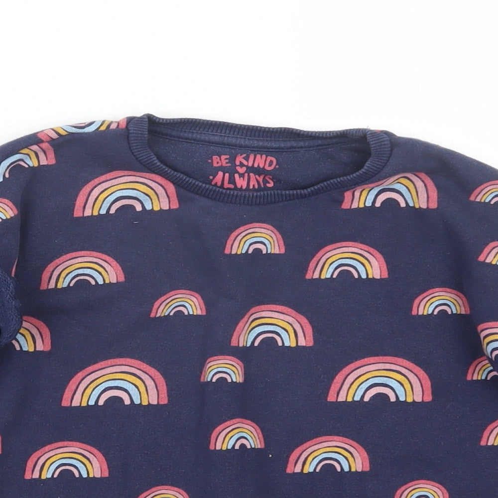 F&F Girls Blue Geometric  Pullover Jumper Size 5-6 Years