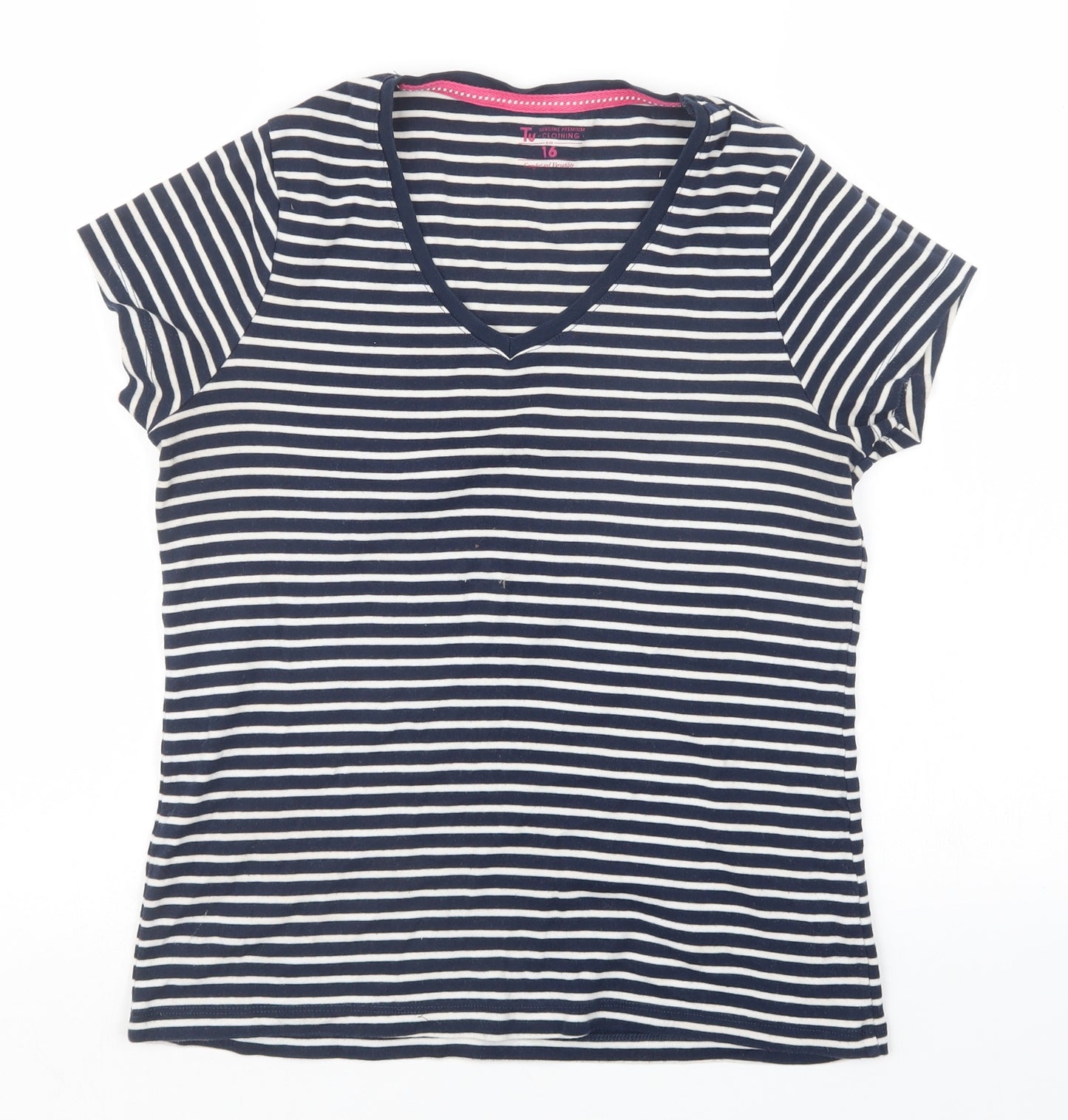 TU Womens Blue Striped  Basic T-Shirt Size 16