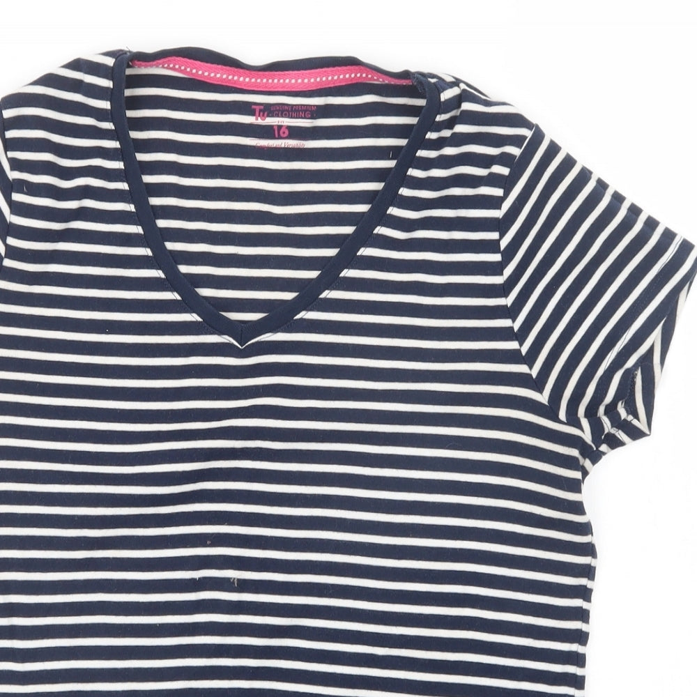 TU Womens Blue Striped  Basic T-Shirt Size 16
