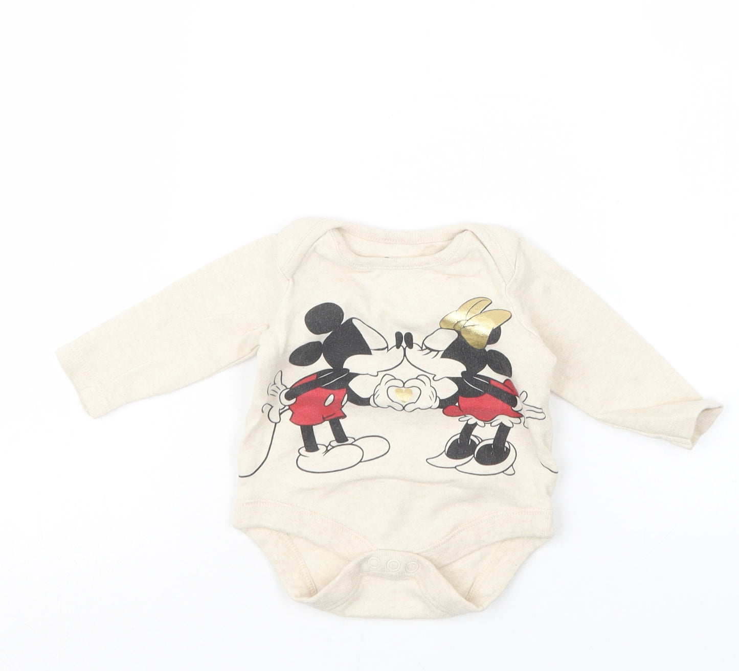 Disney Baby Girls Beige   Babygrow One-Piece Size 0-3 Months  - Mickey and Minnie Mouse