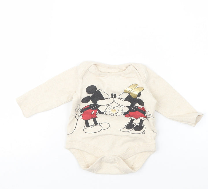 Disney Baby Girls Beige Babygrow One-Piece Size 0-3 Months - Mickey and Minnie Mouse