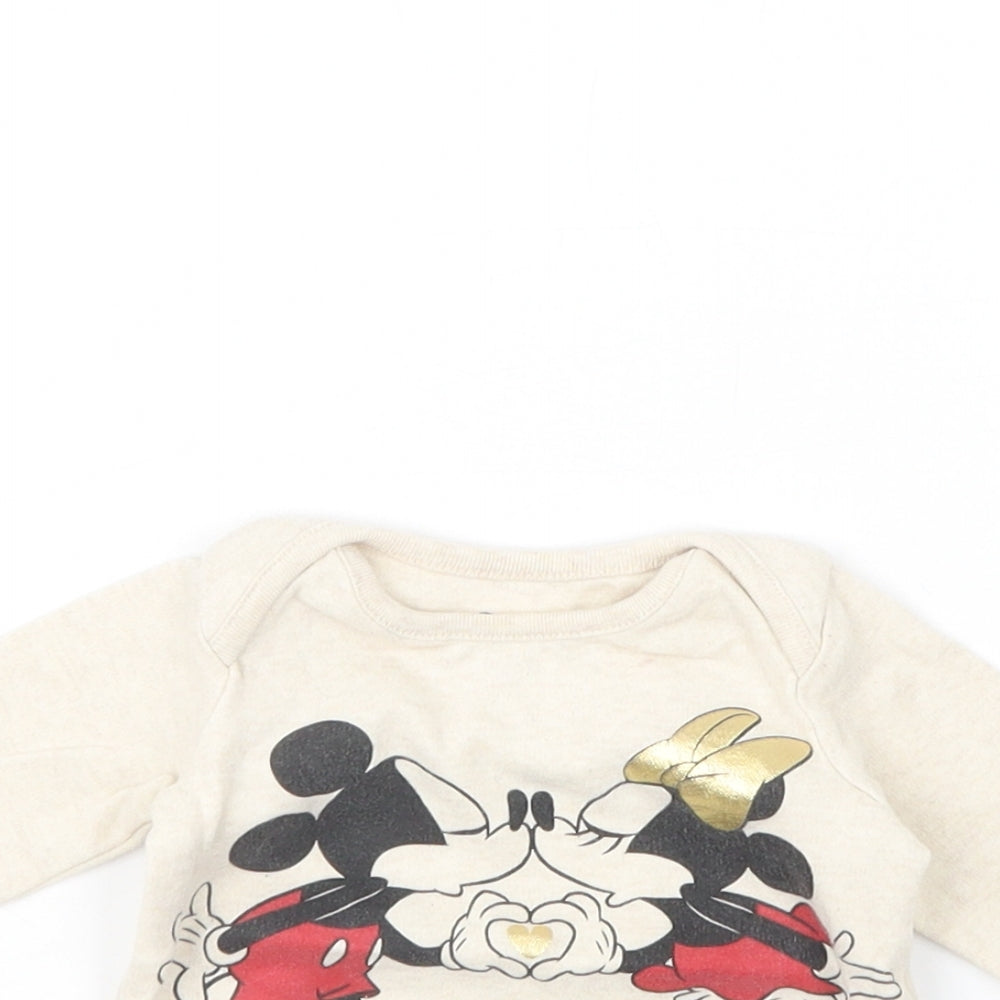 Disney Baby Girls Beige   Babygrow One-Piece Size 0-3 Months  - Mickey and Minnie Mouse